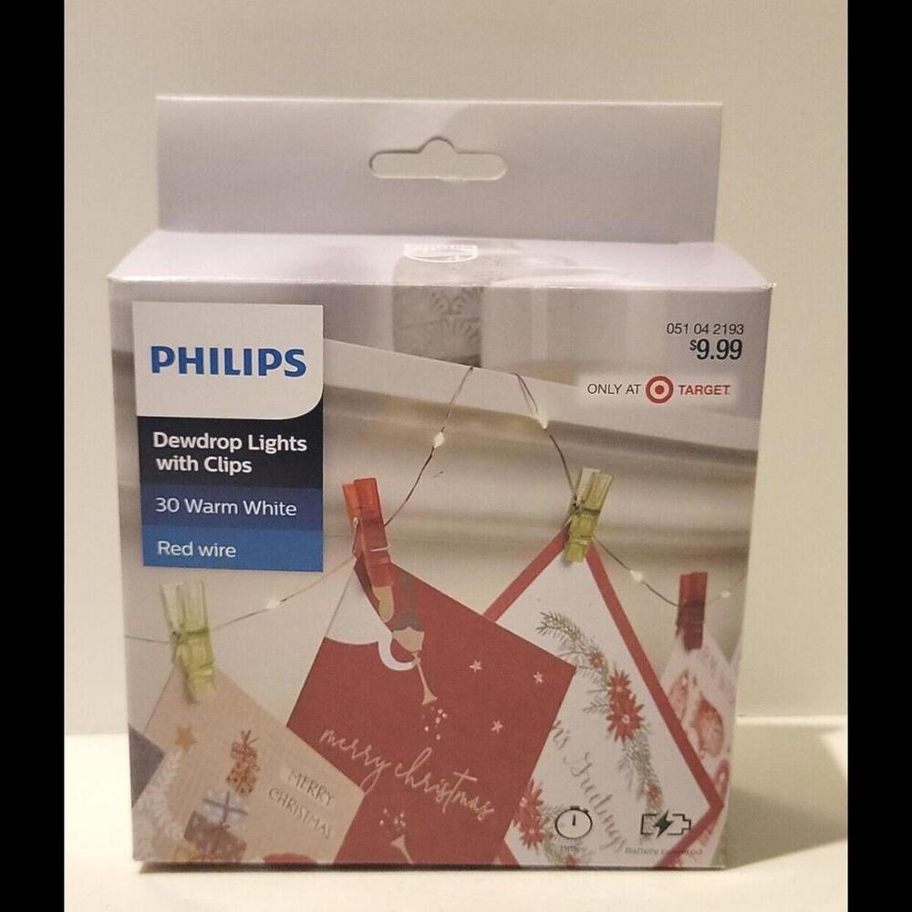 Phillips 30ct Christmas LED Dewdrop String Lights Battery Operated w/clips Red